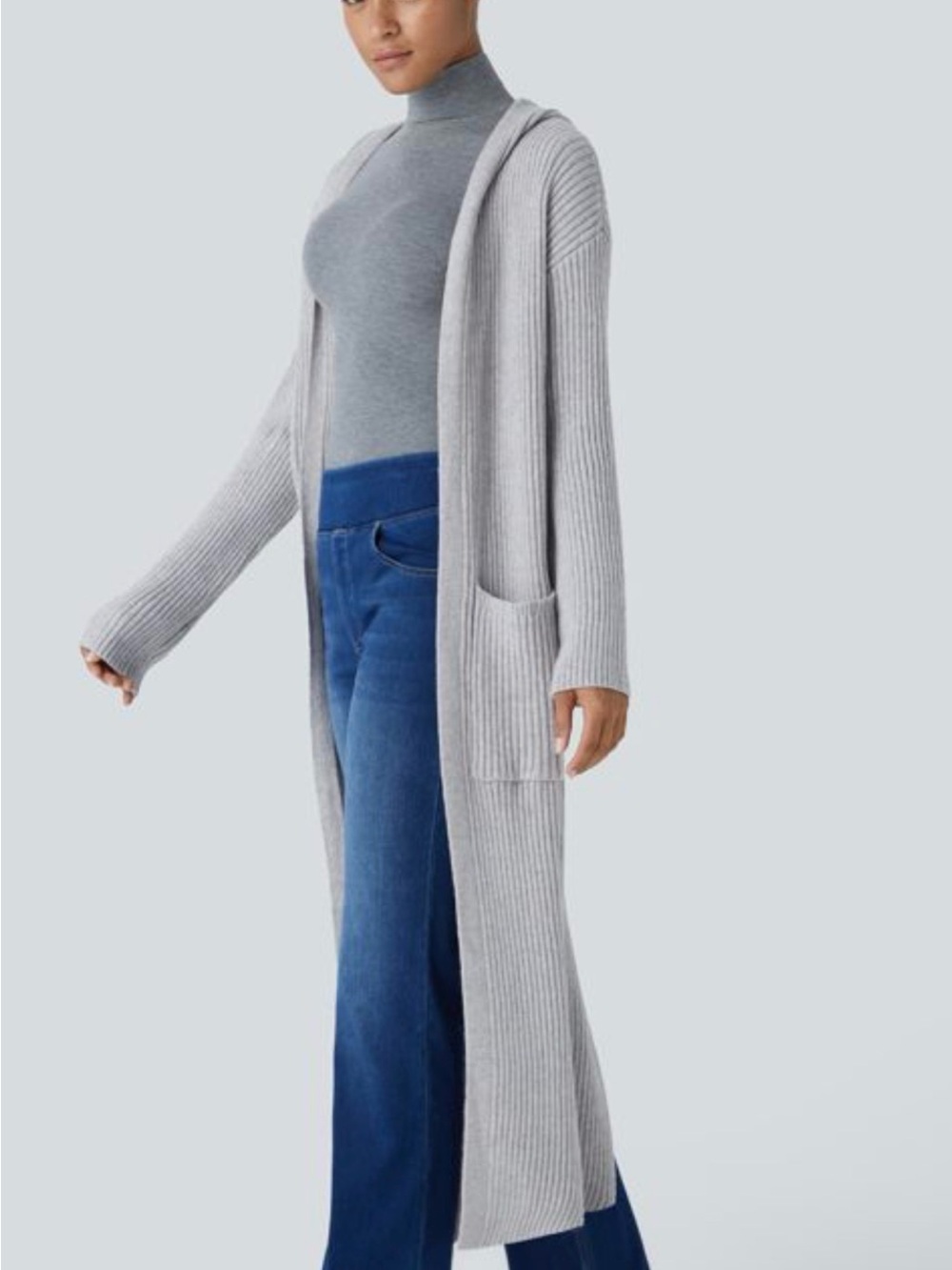 HALARA Long-sleeve Pocket Longline Cardigan - Picture 2 of 8